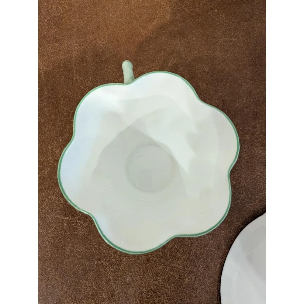Shelley England Dainty Green Polka Dot Teacup and Saucer Fine Bone China 13748
